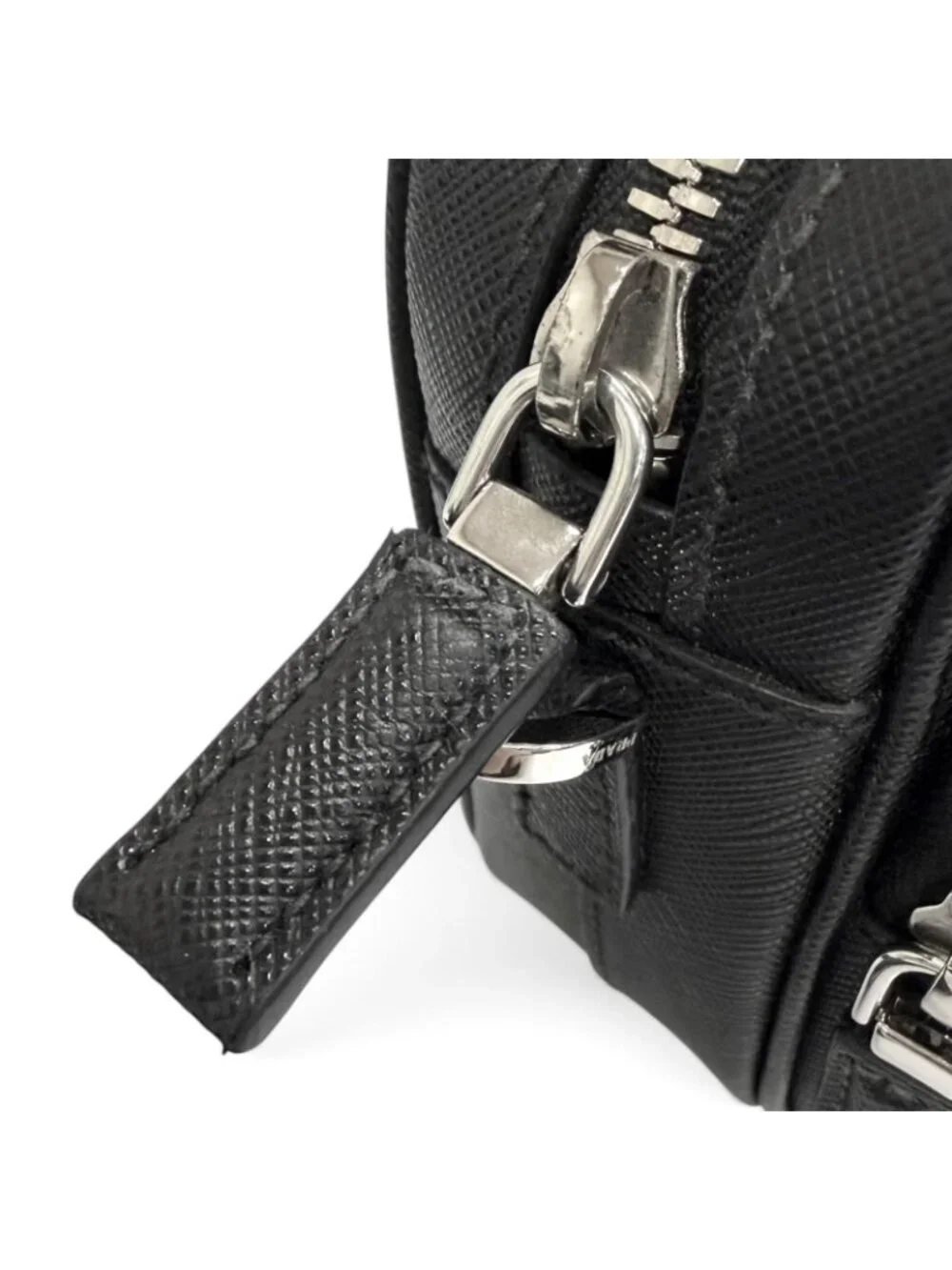 Prada Saffiano Leather Triangle Logo Shoulder Bag Black